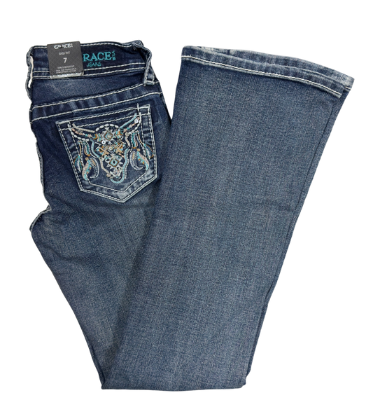 Grace in LA Girl's Embroidered & Embellished Steerhead Jeans
