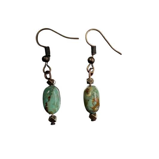 Simple Turquoise with Copper Dangle Earrings