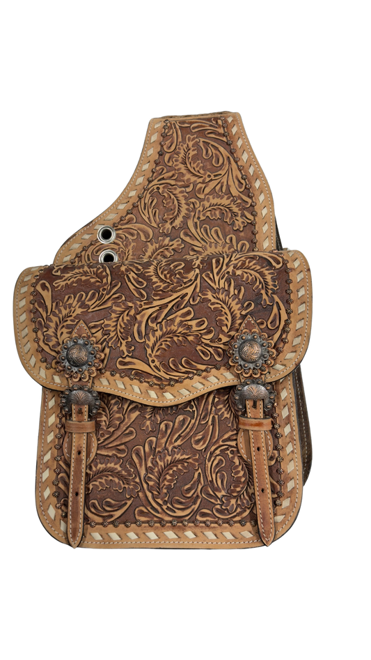 Tough1 Leather Floral Tooled Saddle Bag