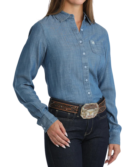 Cinch Women's Indigo Chambray Long Sleeve Button Down Shirt