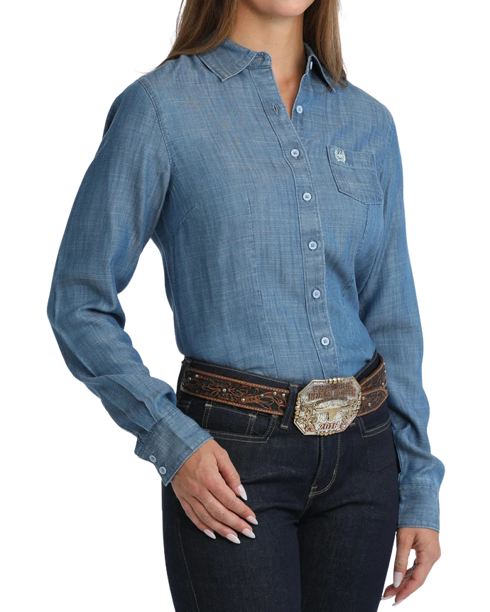Cinch Women's Indigo Chambray Long Sleeve Button Down Shirt
