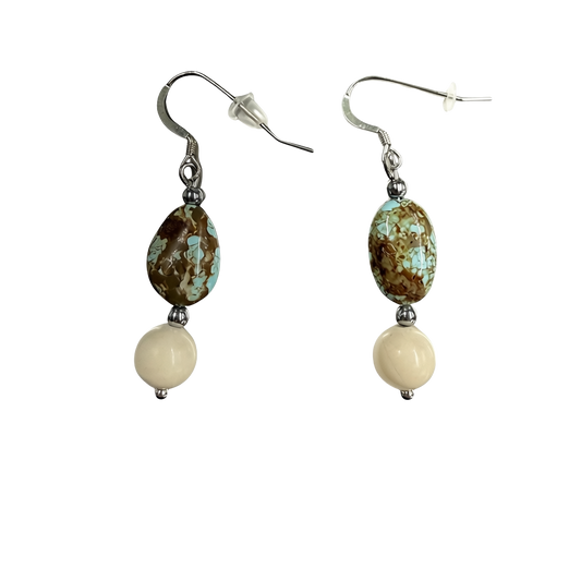 Super 8 Turquoise and River Stone Dangle Earrings