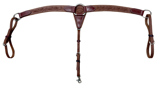 HR 1-1/2" Hand Tooled Swirl Heavy Oil Leather Breast Collar