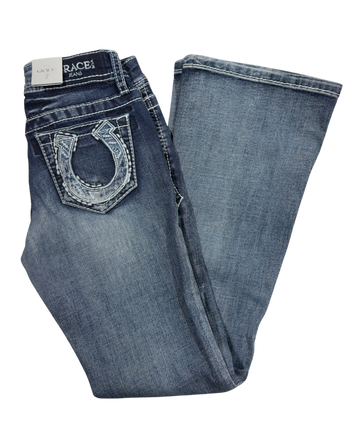 Grace in LA Girl's Horseshoe Pocket Medium Wash Bootcut Jeans