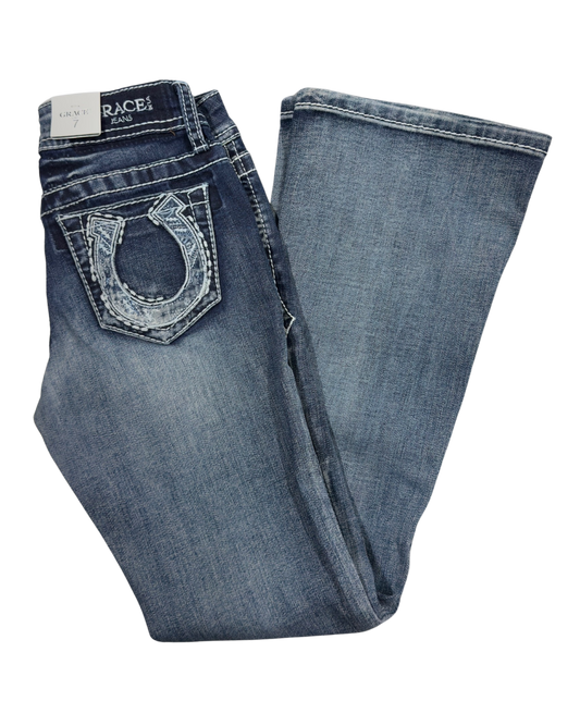 Grace in LA Girl's Horseshoe Pocket Medium Wash Bootcut Jeans