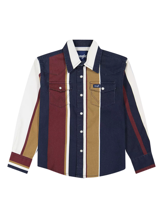 Wrangler Boy's Midnight Oak Brushpopper Stripe Western Snap Shirt