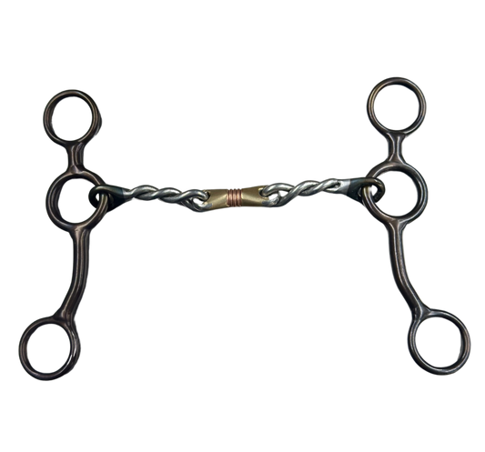 Dutton 3 Piece Dogbone w/Twisted Bar Short Cheek Swept Back Gag Bit