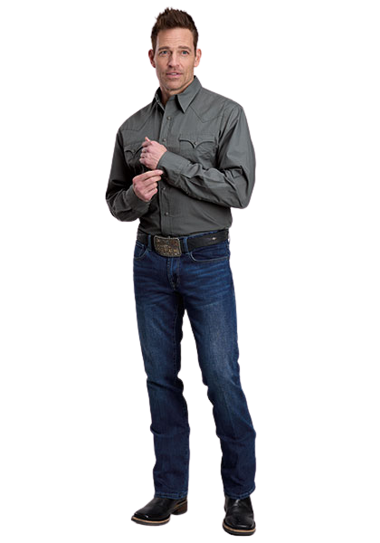 Roper Men's Solid Dark Sage Green Long Sleeve Snap Shirt