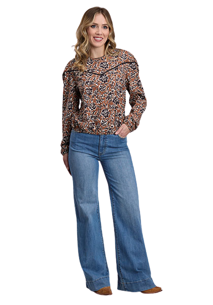 Roper Women's Long Sleeve Wallpaper Floral Print Peasant Shirt