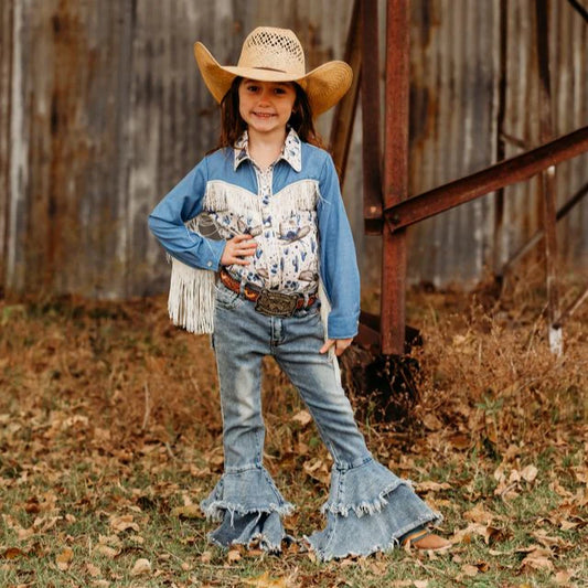 Shea Baby Toddler/Girl Rancher Cowgirl Long Sleeve Pearl Snap Shirt