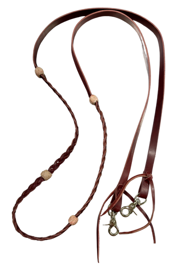 Braided Latigo Leather Rein w/Rawhide Knots