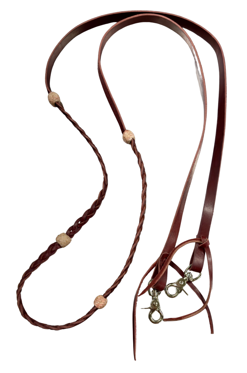 Braided Latigo Leather Rein w/Rawhide Knots