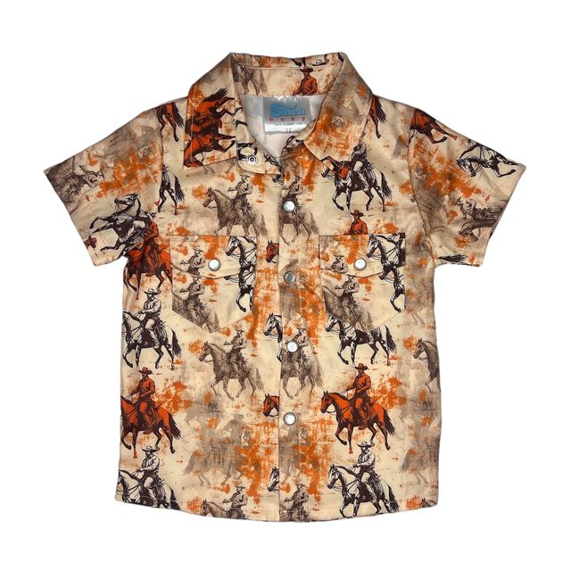Shea Baby Toddler Boy's Traveling Cowboy Short Sleeve Pearl Snap Shirt