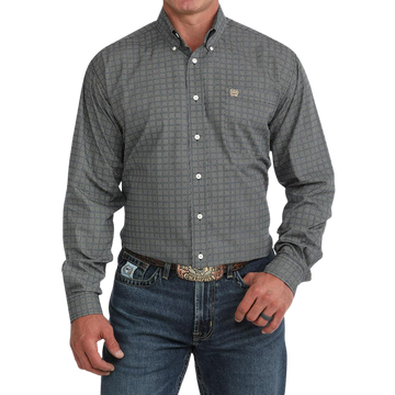 Cinch Men's Navy Geometric Print Long Sleeve Button Down Shirt