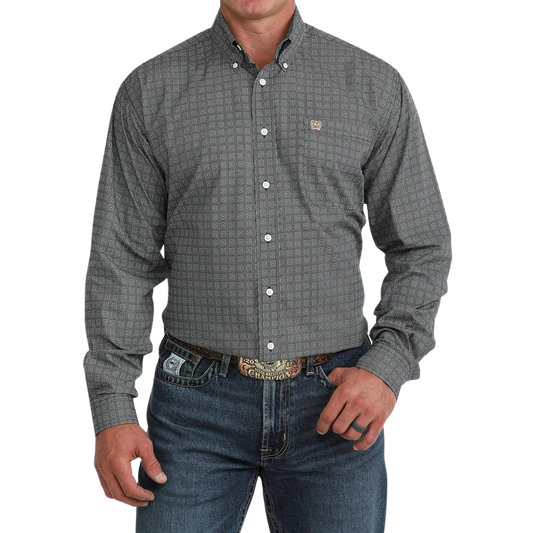 Cinch Men's Navy Geometric Print Long Sleeve Button Down Shirt