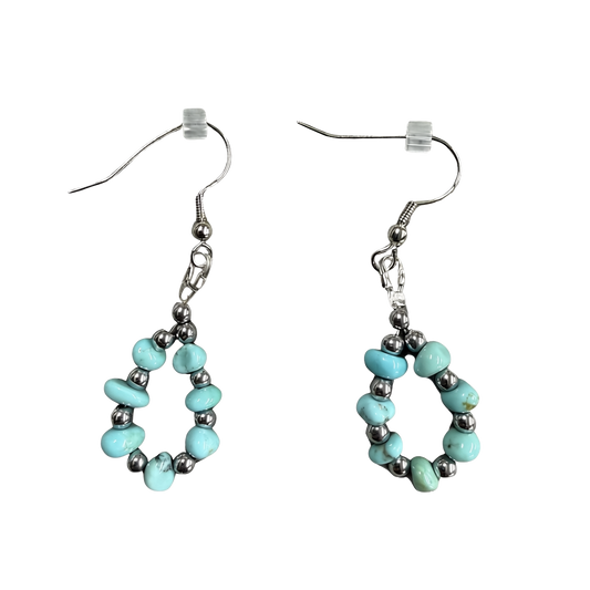 Turquoise and Silver Teardrop Dangle Earrings