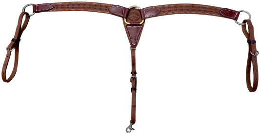 HR 1-1/2" Hand Tooled Barbwire Heavy Oil Leather Breast Collar