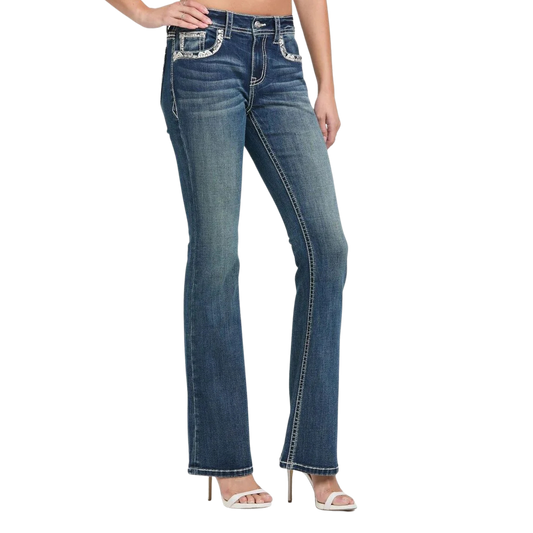 Grace in LA Women's Western Embroidery Detail  Flare Jeans