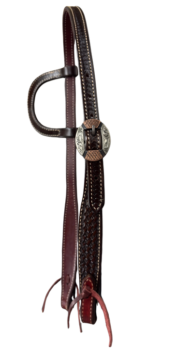 Scott Thomas Single Ear Chocolate Basket Stamp Headstall with Diamond Line Buckle