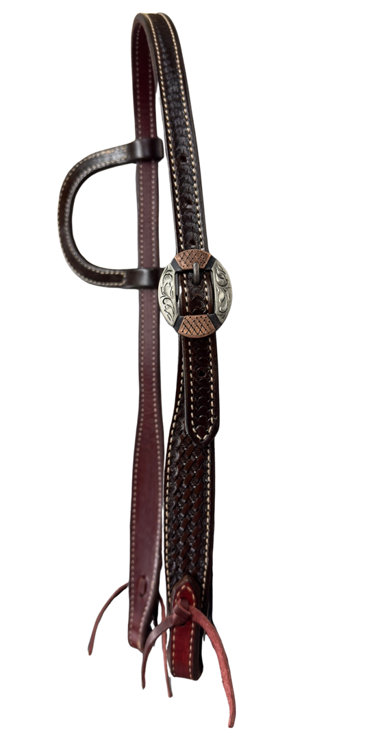 Scott Thomas Single Ear Chocolate Basket Stamp Headstall with Diamond Line Buckle