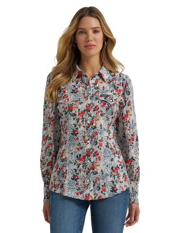 Wrangler Women's Retro Vintage Green Western Snap Slim Blouse
