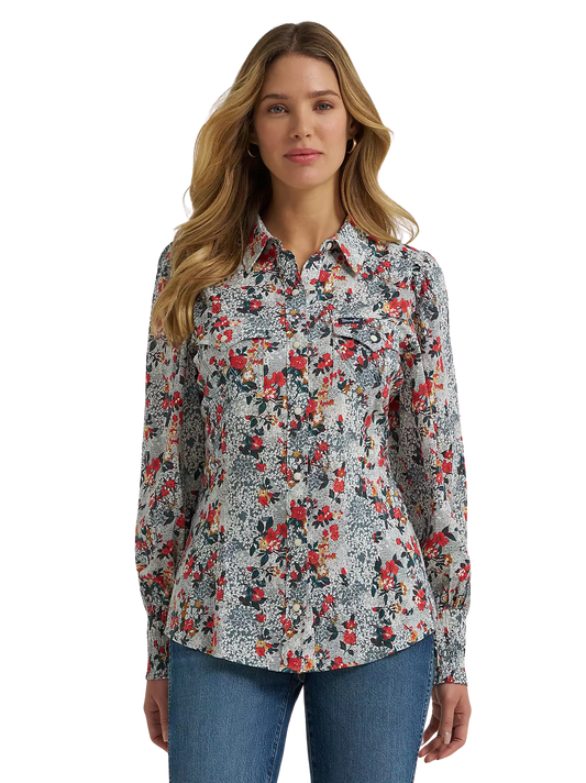 Wrangler Women's Retro Vintage Green Western Snap Slim Blouse