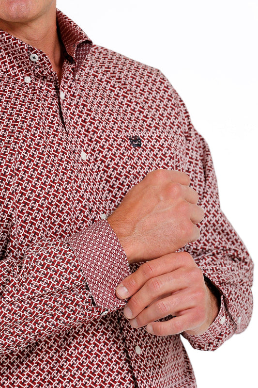 Cinch Men's Multi Print Red Long Sleeve Button Down Western Shirt