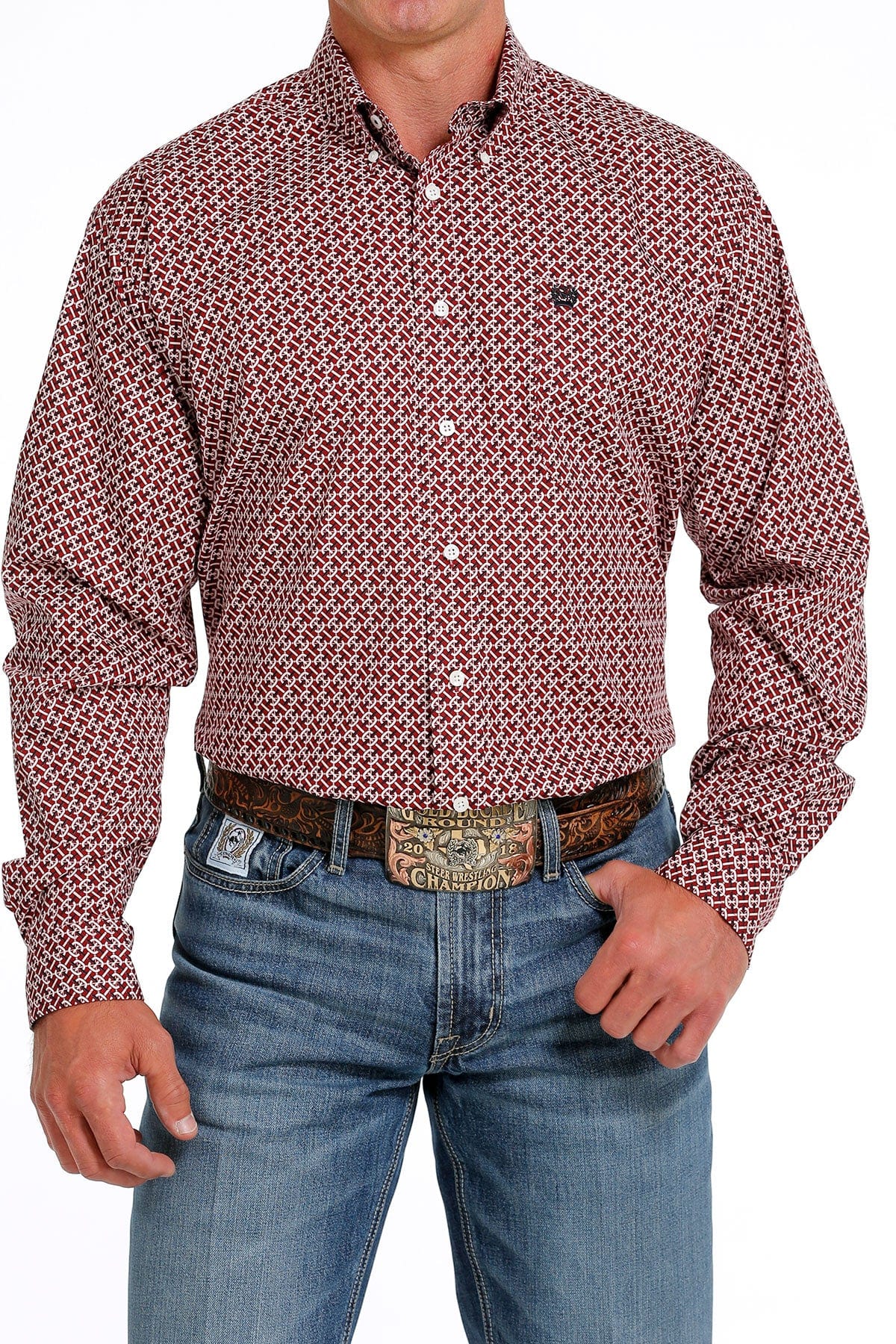 Cinch Men's Multi Print Red Long Sleeve Button Down Western Shirt