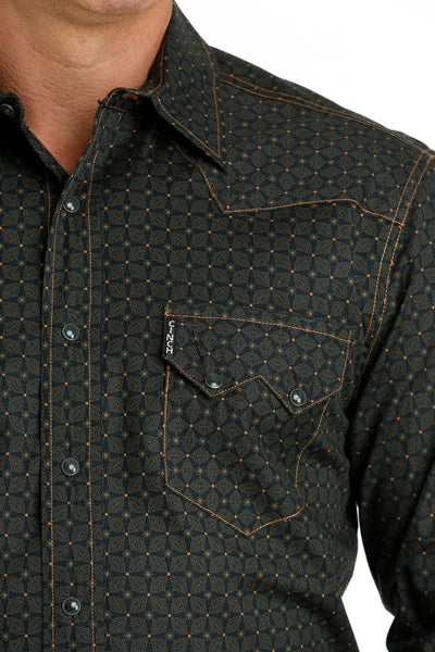 Cinch Men's Black Patterned Modern Fit Western Snap Shirt