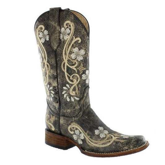Circle G Women's Black Floral Embroidered Boots