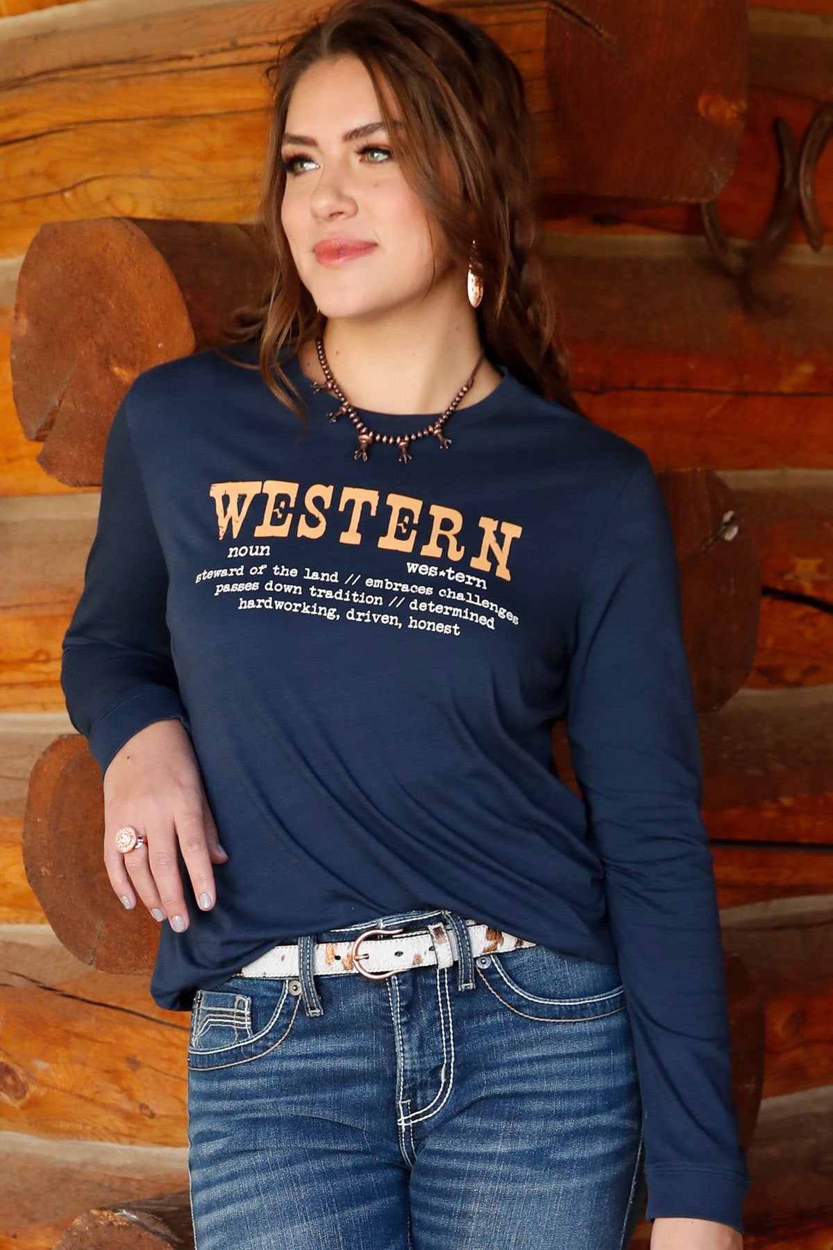 Cruel Women's Navy Western Long Sleeve T-Shirt