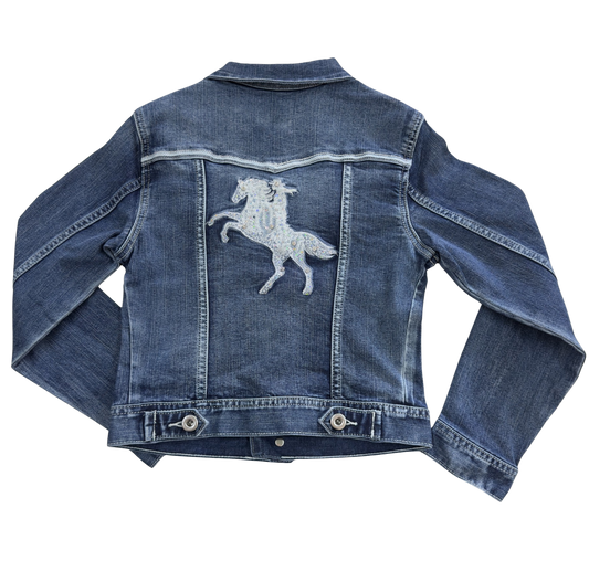 Grace in LA Girl's Denim Jacket with Embroidered Horse