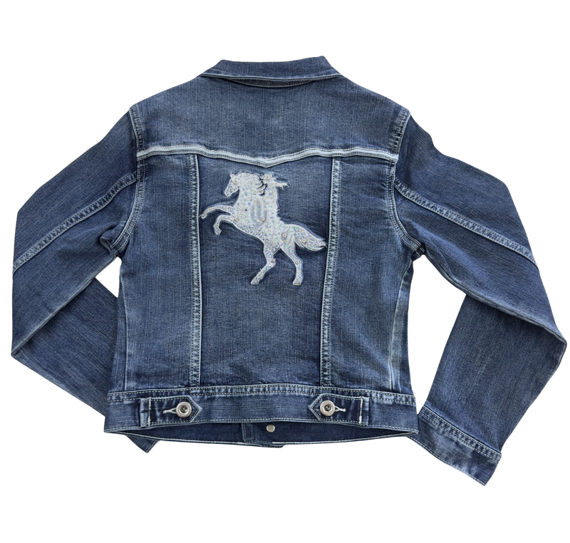 Grace in LA Girl's Denim Jacket with Embroidered Horse