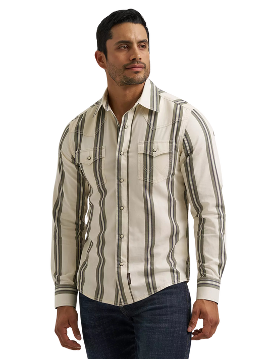 Wrangler Men's Retro Premium Stripe Western Snap Shirt