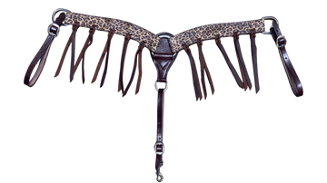 2" Cheetah Print Breast Collar w/Leather Fringe