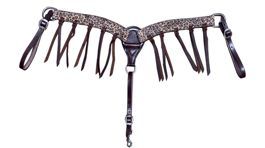 2" Cheetah Print Breast Collar w/Leather Fringe
