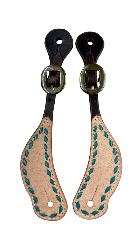 San Saba Chocolate Leather Spur Straps w/Rough Out Overlay and Buckstitch