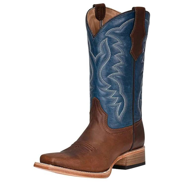 Circle G Teen Brown/Blue Embroidery Square Toe Western Boots