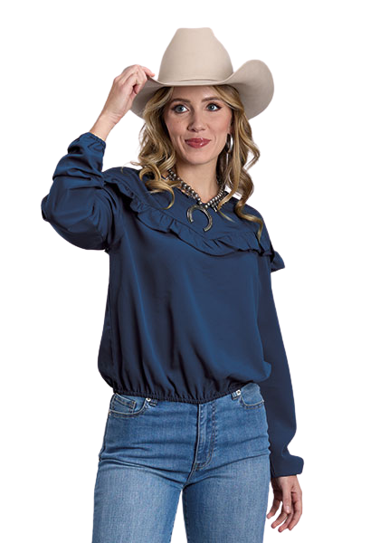 Roper Women's Solid Navy Long Sleeve Blouse