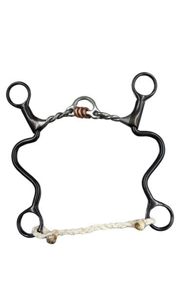 Dutton 3 Piece Snaffle w/1-1/4" Hood, Twisted Bars Long Calvary Shank Bit