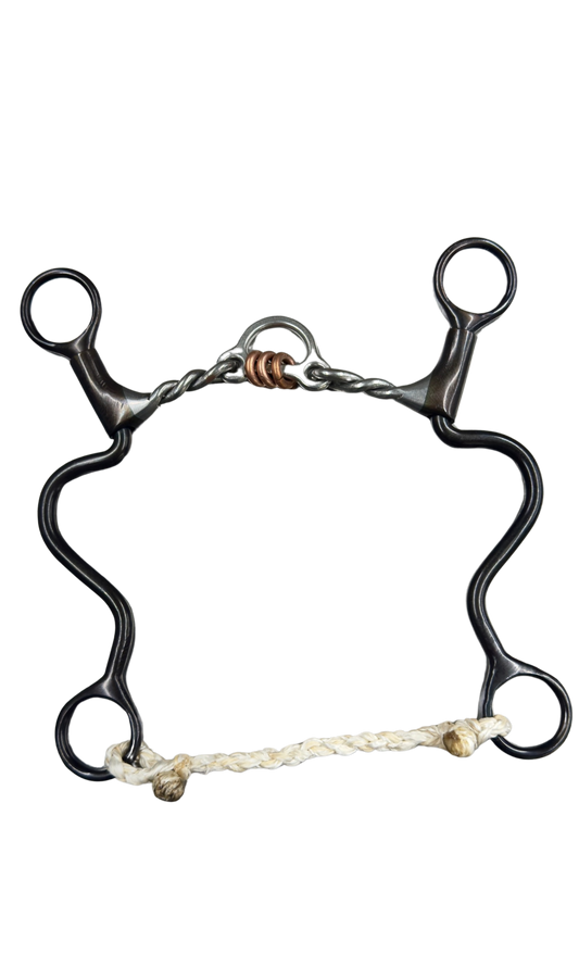 Dutton 3 Piece Snaffle w/1-1/4" Hood, Twisted Bars Long Calvary Shank Bit