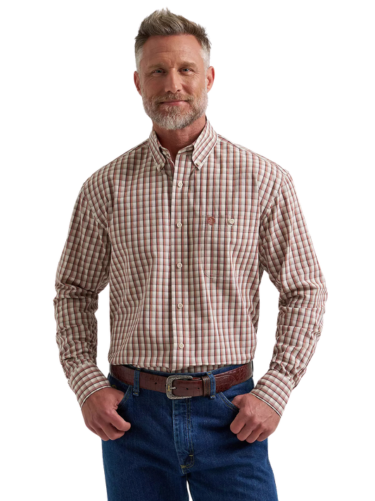 Wrangler Men's George Strait Adobe Check Long Sleeve Button-Down Shirt