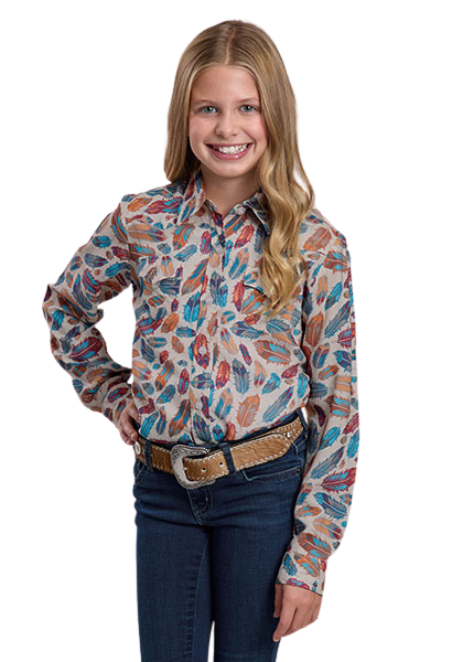 Roper Girl's Long Sleeve Feather Printed Western Shirt