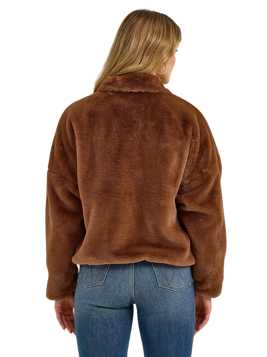Wrangler Women's Logo Fuzzy Zip Teddy Brown Jacket