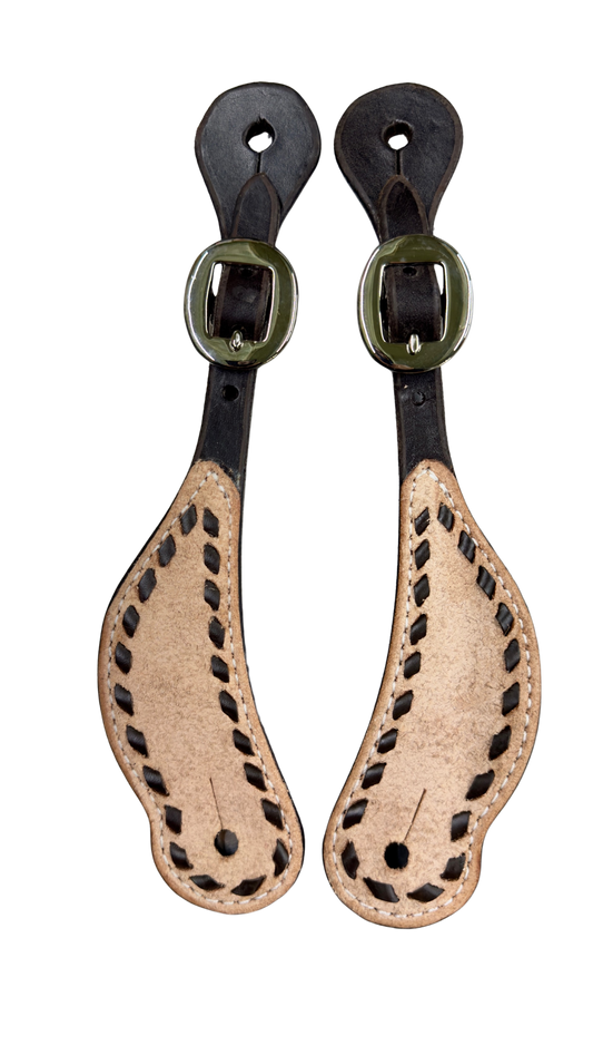 San Saba Chocolate Leather Spur Straps w/Rough Out Overlay and Buckstitch