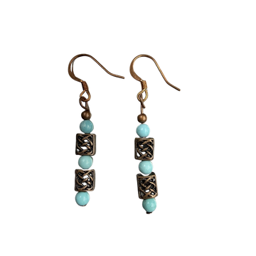 Round Turquoise & Copper Accent Dangle Earrings