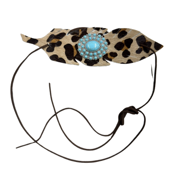 Large Leather Feather Hat Band with Turquoise Concho
