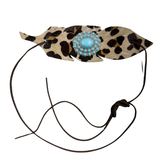 Large Leather Feather Hat Band with Turquoise Concho