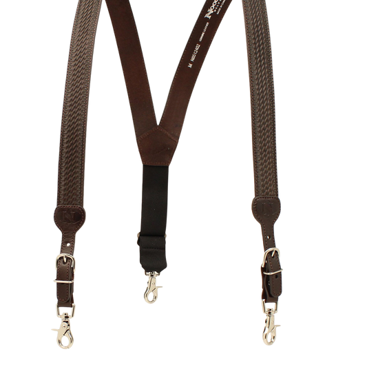 Nocona Men's Brown Leather Gallus Basket Weave Pattern Suspenders