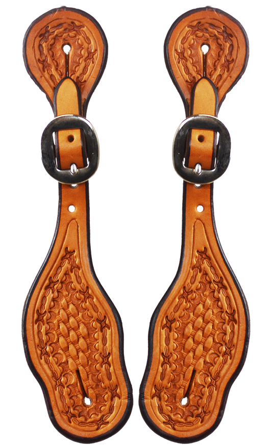 Natural Basketweave Barbed Wire Ladies Spur Strap